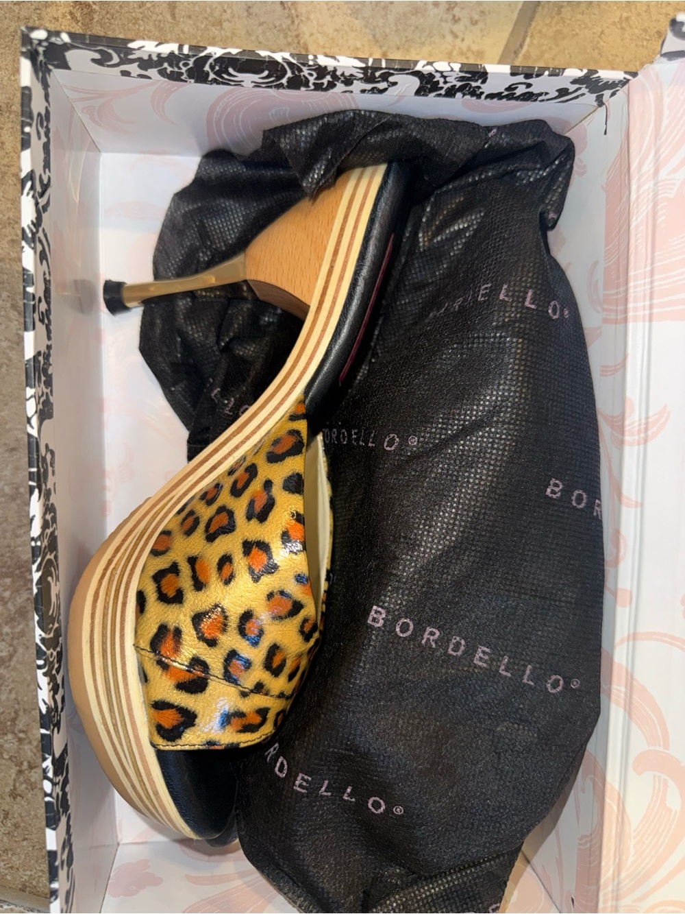 Bordello Leopard Print Peep-Toe Platform Heels